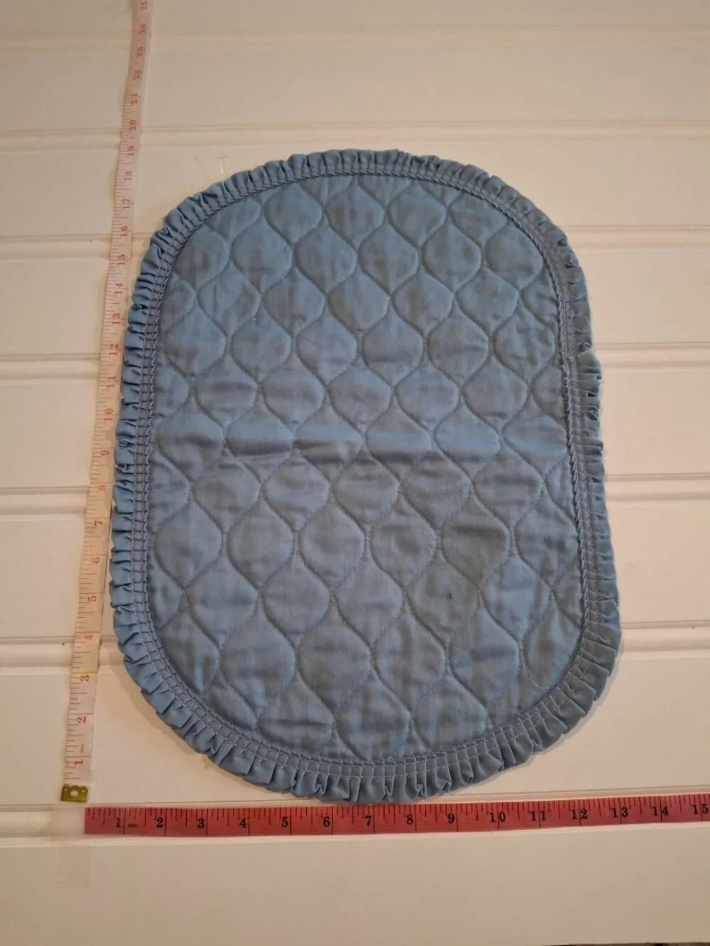 Set of 4 Blue Quilted Oval Placemats Ruffle Trim Farmhouse Cottage Chic